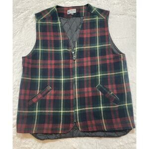 Mens Vintage County Seat XL Plaid Quilted Vest Zipper Pockets Outdoor